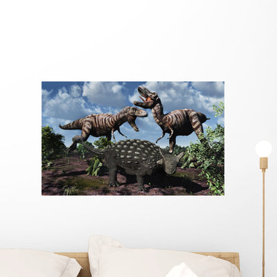 Armored Ankylosaurus Protecting Itself Wall Decal shown on a wall