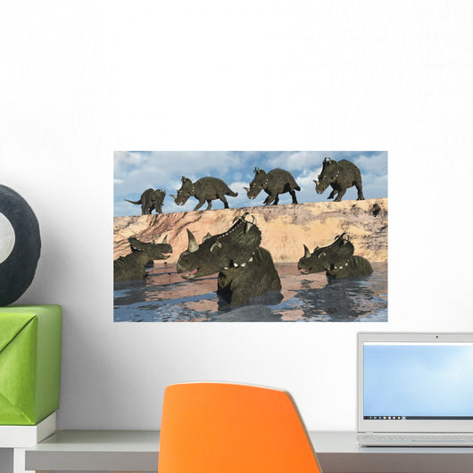 Herd Centrosaurus Dinosaurs Crossing Wall Decal