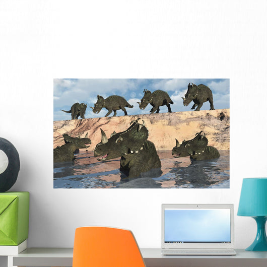 Herd Centrosaurus Dinosaurs Crossing Wall Decal