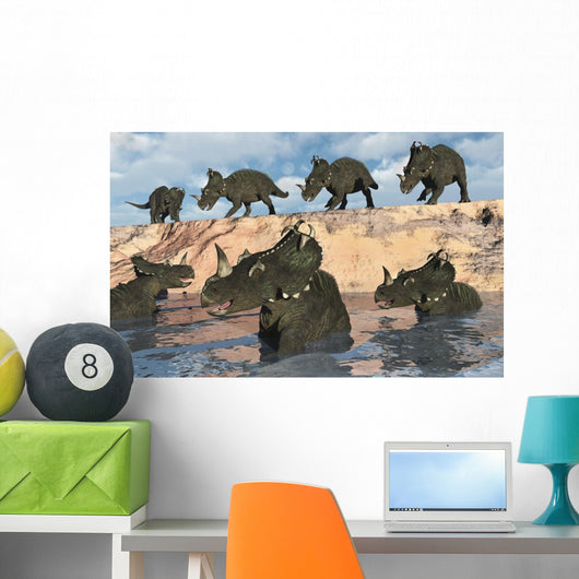 Herd Centrosaurus Dinosaurs Crossing Wall Decal