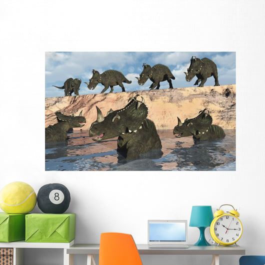Herd Centrosaurus Dinosaurs Crossing Wall Decal