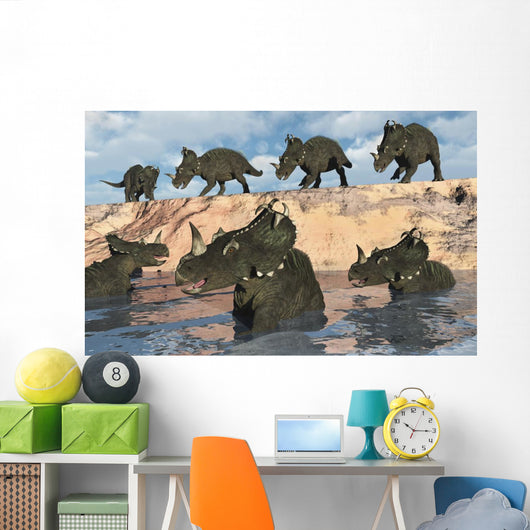 Herd Centrosaurus Dinosaurs Crossing Wall Decal