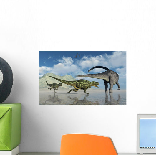 Omeisaurus Being Chased Pair Wall Decal