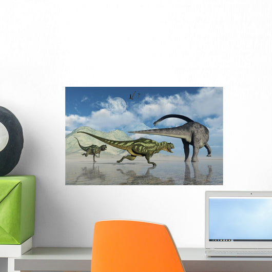 Omeisaurus Being Chased Pair Wall Decal