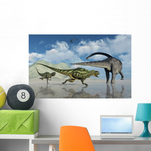 Omeisaurus Being Chased Pair Wall Decal