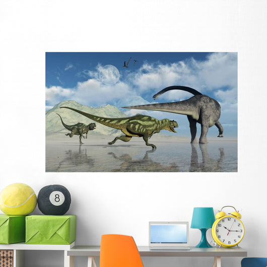 Omeisaurus Being Chased Pair Wall Decal