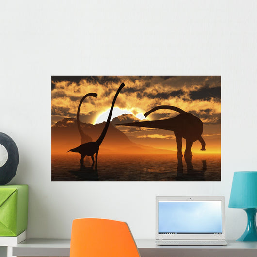 Small Herd Omeisaurus Dinosaurs Evening Wall Decal