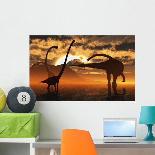 Small Herd Omeisaurus Dinosaurs Evening Wall Decal