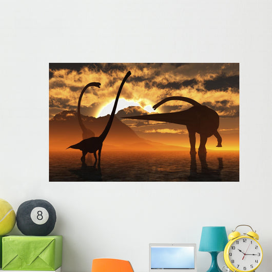 Small Herd Omeisaurus Dinosaurs Evening Wall Decal