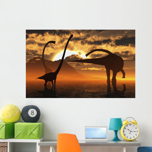 Small Herd Omeisaurus Dinosaurs Evening Wall Decal