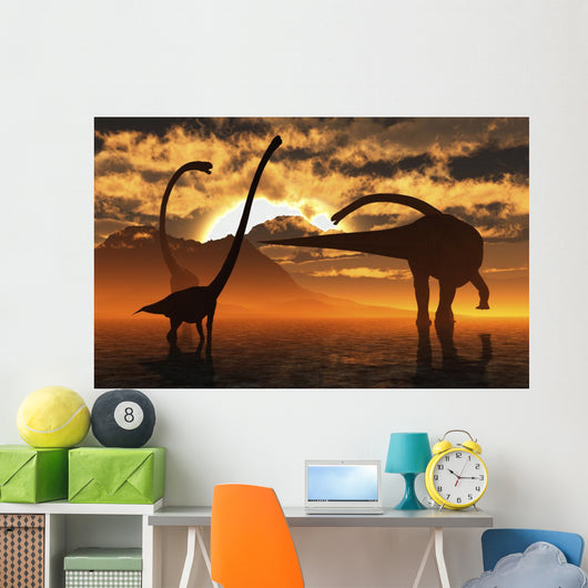 Small Herd Omeisaurus Dinosaurs Evening Wall Decal