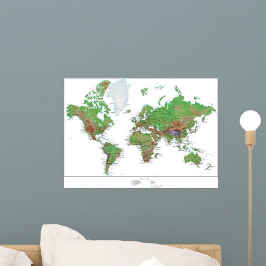 Topographical World Map Wall Mural