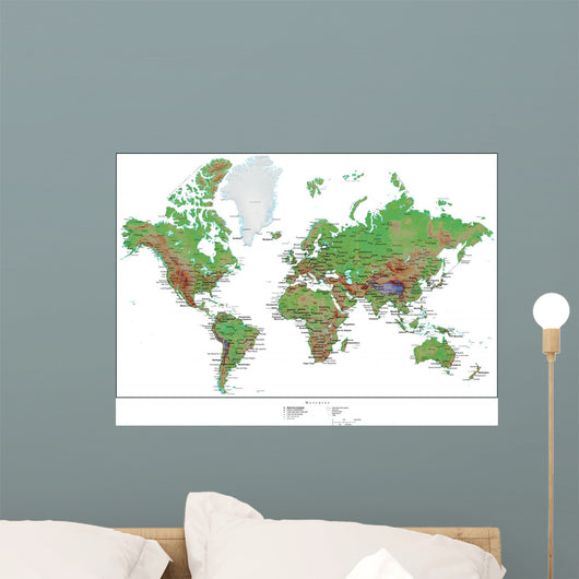 Topographical World Map Wall Mural