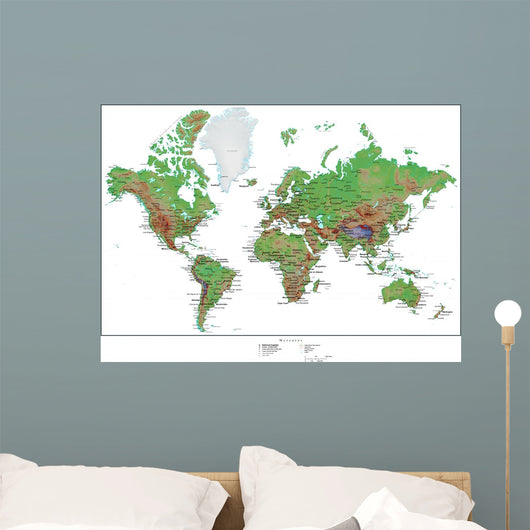 Topographical World Map Wall Mural