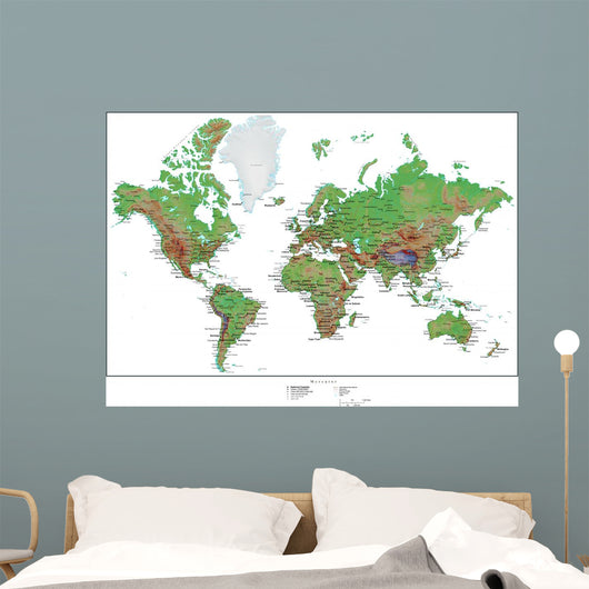 Topographical World Map Wall Mural