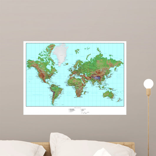 Topographical World Map Wall Mural
