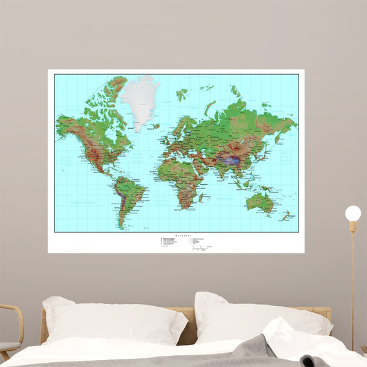Topographical World Map Wall Mural
