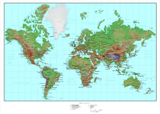 Topographical World Map Wall Mural