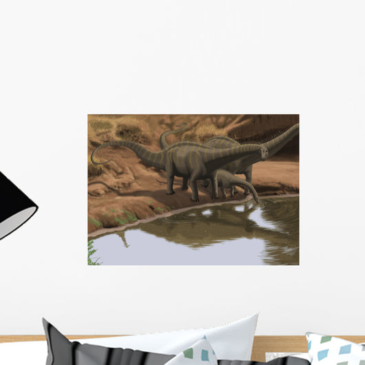 Apatosaurus Dinosaurs Drinking Water Wall Decal