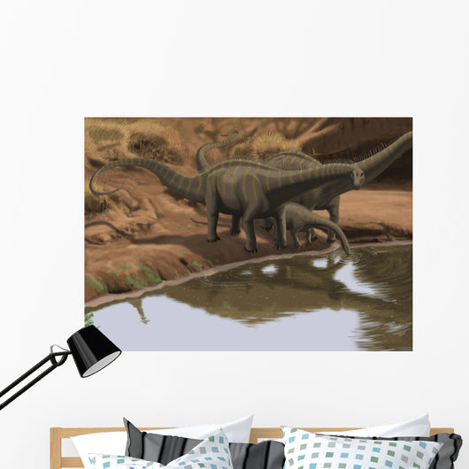 Apatosaurus Dinosaurs Drinking Water Wall Decal