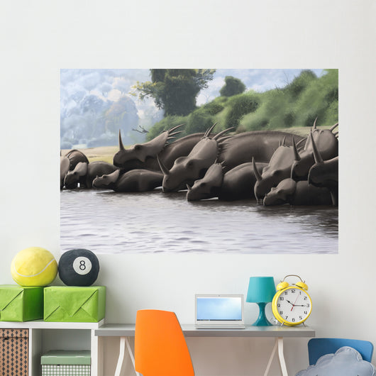 Herd Styracosaurus Dinosaurs Grazing Wall Decal