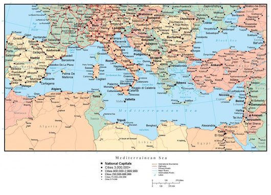Map of the Mediterranean (Europe) Wall Mural