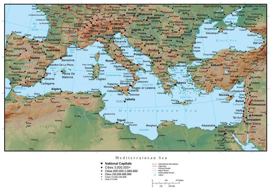 Map of the Mediterranean Europe Wall Mural