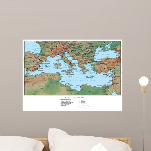 Map of the Mediterranean Europe Wall Mural