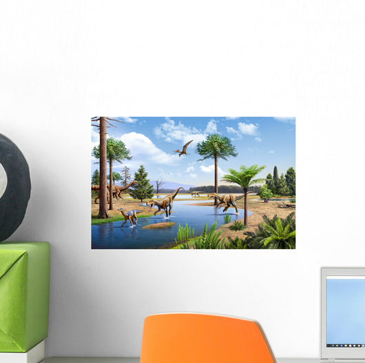 Two Herrerasaurus Dinosaurs Chasing Wall Decal
