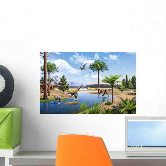 Two Herrerasaurus Dinosaurs Chasing Wall Decal