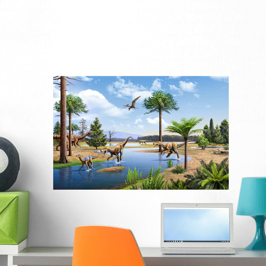 Two Herrerasaurus Dinosaurs Chasing Wall Decal