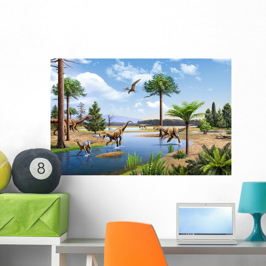 Two Herrerasaurus Dinosaurs Chasing Wall Decal
