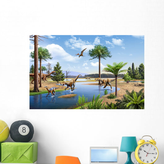 Two Herrerasaurus Dinosaurs Chasing Wall Decal