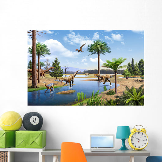 Two Herrerasaurus Dinosaurs Chasing Wall Decal