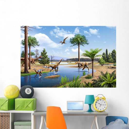 Two Herrerasaurus Dinosaurs Chasing Wall Decal