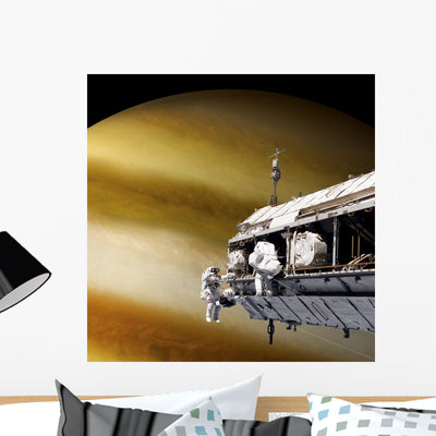 Astronauts Performing Work Space Gas Giant Wall Decal shown on a wall