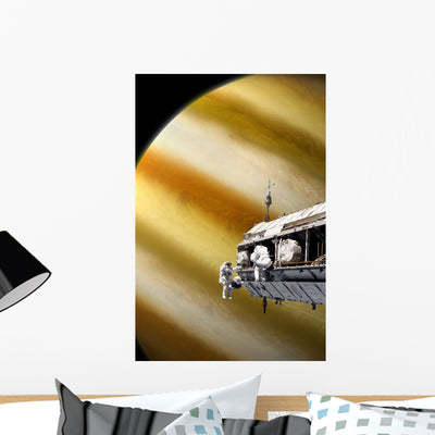 Astronauts Performing Work Space Gas Giant Vertical Wall Decal shown on a wall