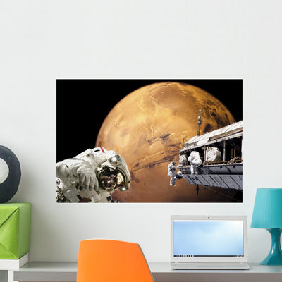 Astronauts Performing Work Space Mars Wall Decal shown on a wall