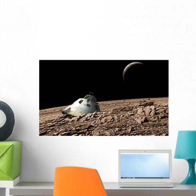 Scorched Space Capsule Moon Wall Decal shown on a wall