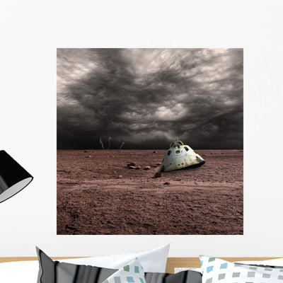 Scorched Space Capsule Storm Square Wall Decal shown on a wall