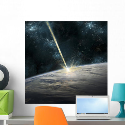 Meteor Strikes Earth Wall Decal shown on a wall