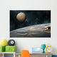 Astronauts Working Space Station Horizontal Moon Wall Decal