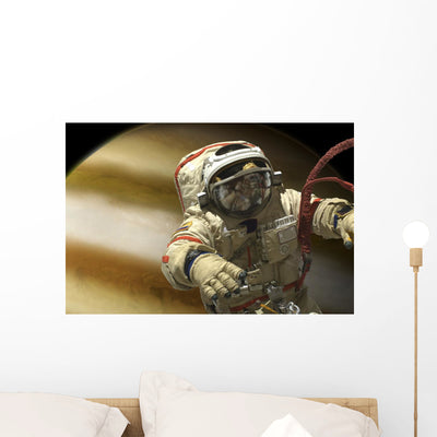 Cosmonaut Floats Space Horizontal Wall Decal shown on a wall