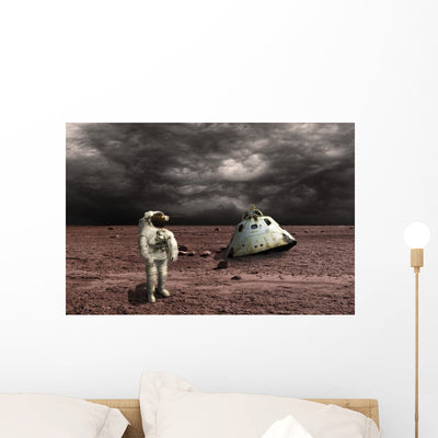 Astronaut Surveys His Situation Storm Planet Wall Decal shown on a wall