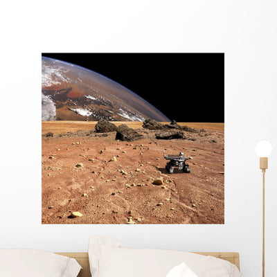 Robotic Rover Explores Alien Planet Wall Decal shown on a wall