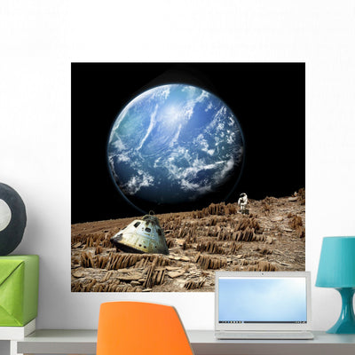 Astronaut Surveys His Situation Crag Planet Wall Decal shown on a wall