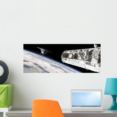 Astronauts Work Space Station Wall Decal shown on a wall