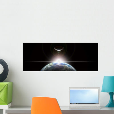 Star Rising over Earth-like Horizontal Wall Decal shown on a wall