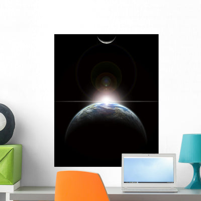 Star Rising over Earth-like Vertical Wall Decal shown on a wall