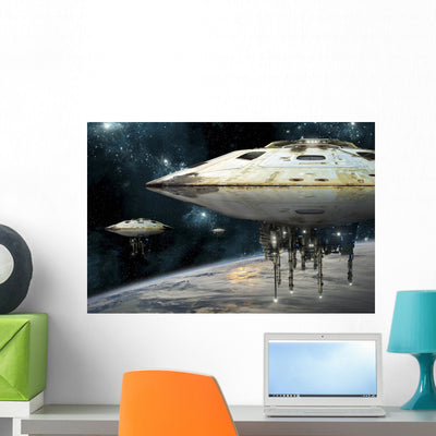 Fleet Massive Spaceships Close-up Wall Decal shown on a wall
